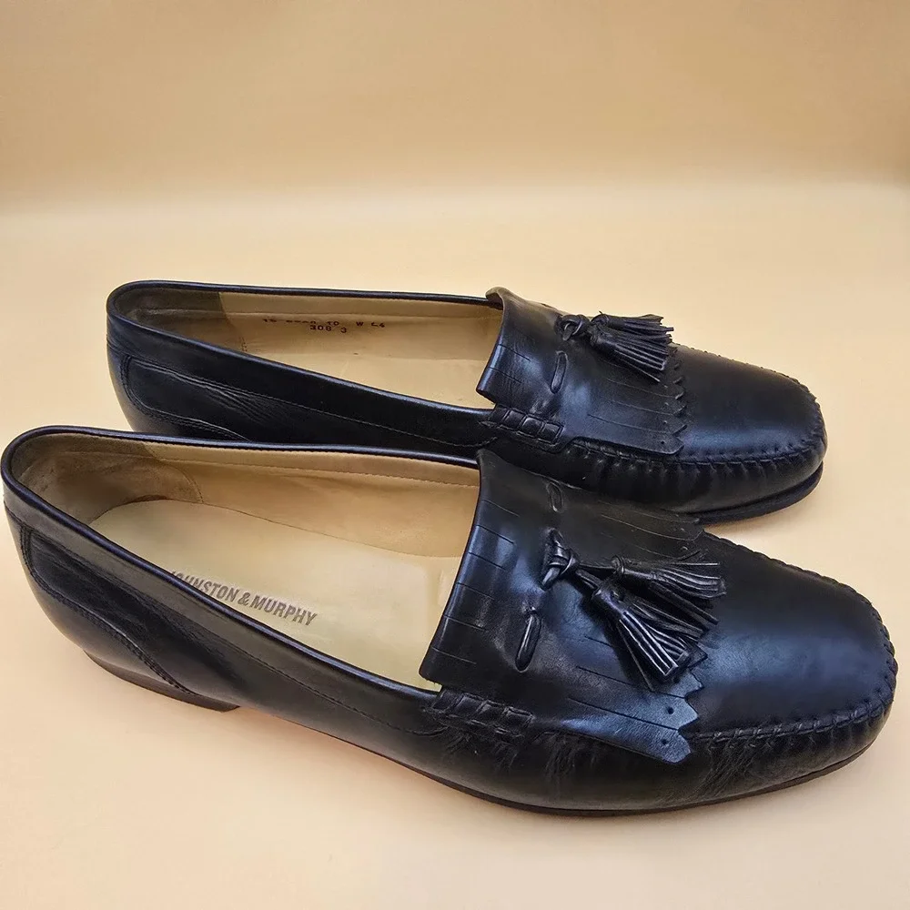 Johnston & Murphy‎ Black Leather Tassel Kiltie Loafers Mens 10W Dress Shoes